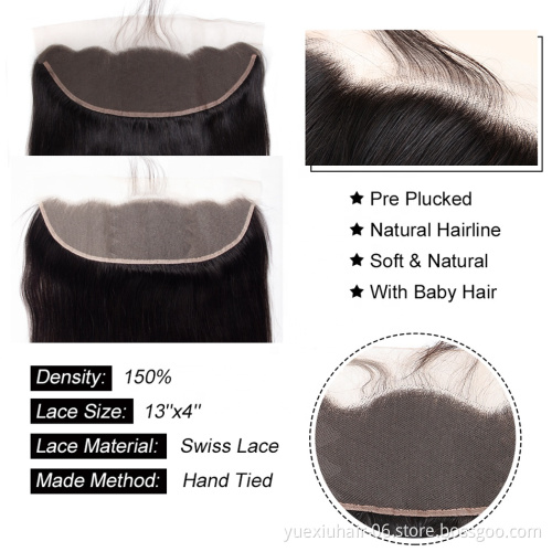 Transparent HD Lace Frontal Full Cuticle Aligned Straight Virgin Hair Pre Plucked Swiss Lace Closure Frontal for Women